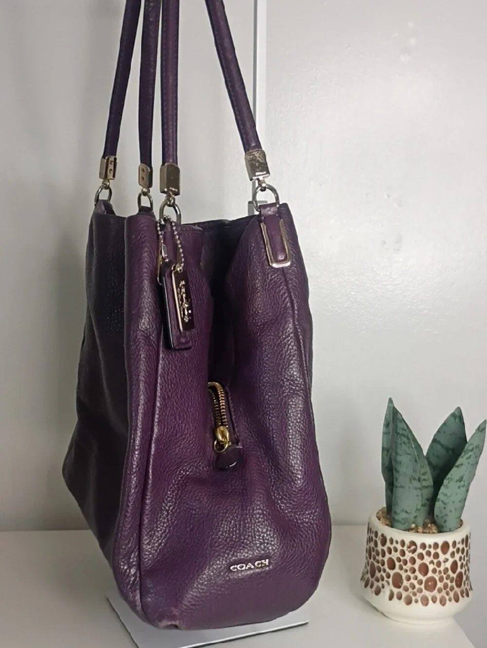 Coach Madison Purple Leather Double Handles 3 Compartments Shoulder Bag